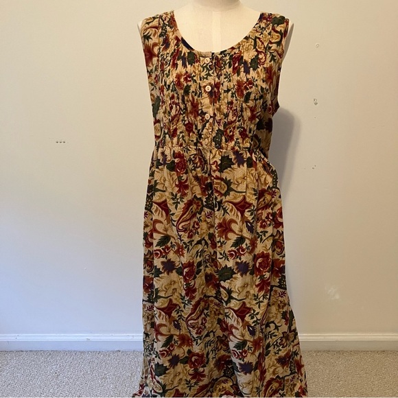 Dresses & Skirts - VTG 90s Jumper Dress Nightgown Sz. L Cottagecore Fairy Cotton NOS Tan Floral
